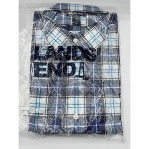 NWT Lands' End Men's Calypso Blue Traditional Fit Button‎ Up Short Sleeve M